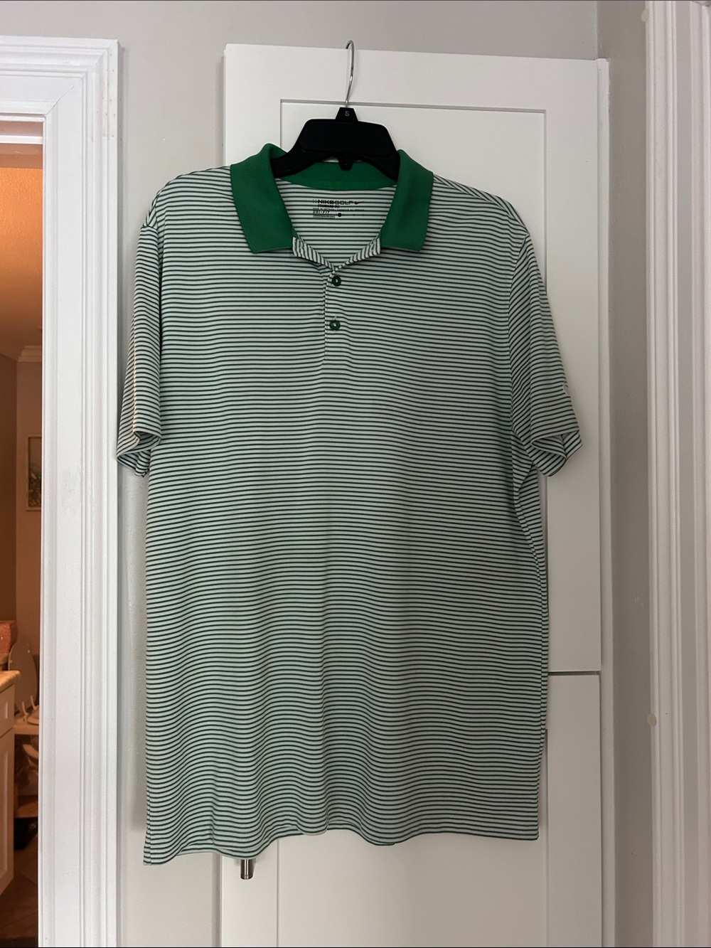 Nike Green and White Striped Polo Shirt